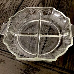 Vintage Depression Glass Relish Dish Lorain Flower Basket